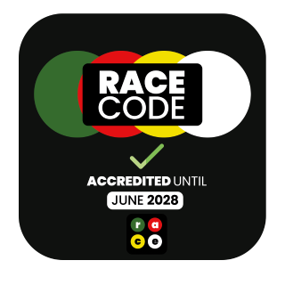 Logo with text: Race Code accredited until June 2028